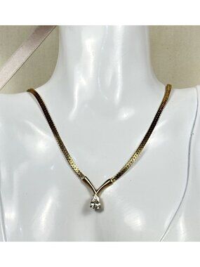 Gold Tone Faux Diamond  Necklace Untested A65 18”